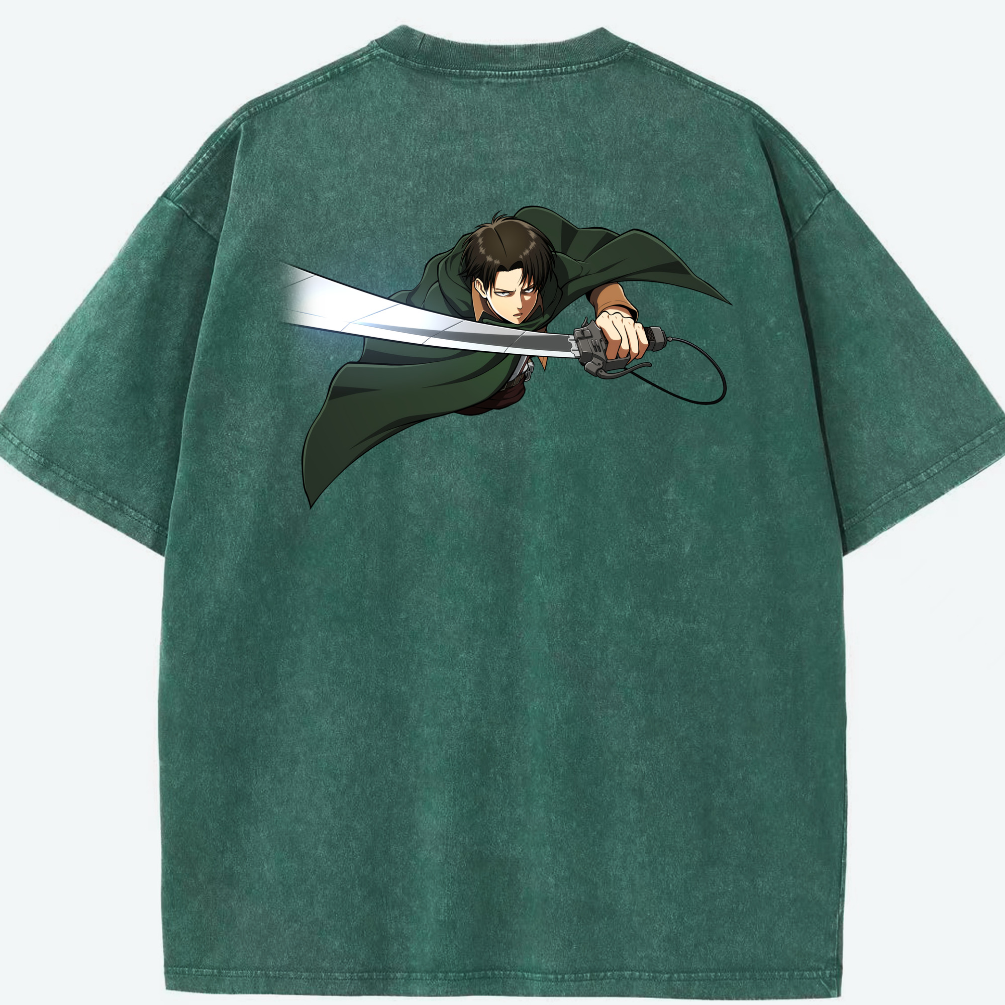 （画像用） 進撃の巨人 リヴァイ·アッカーマン Attack on Titan Levi Ackerman 綿100% ヴィンテージ風 半袖Tシャツ（背面プリント）